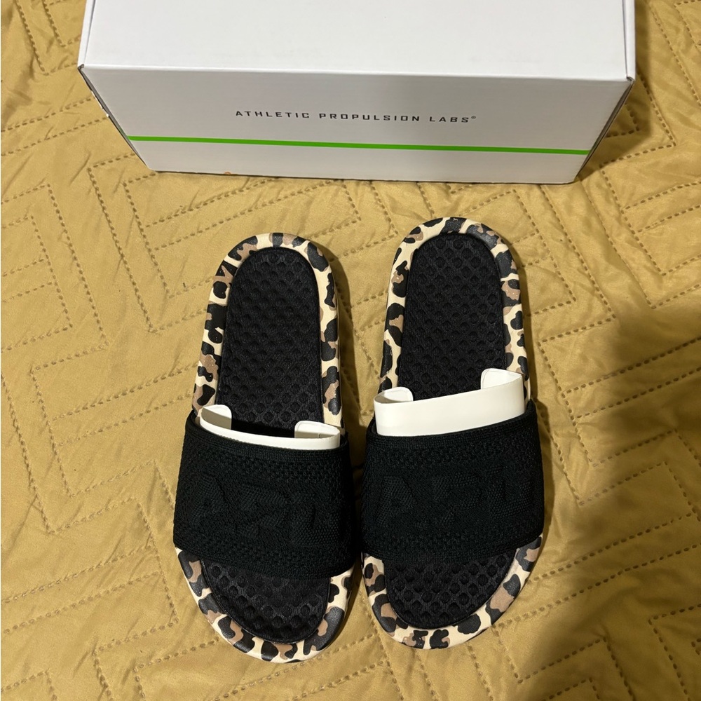 APL Leopard Print Black Slide Sandals